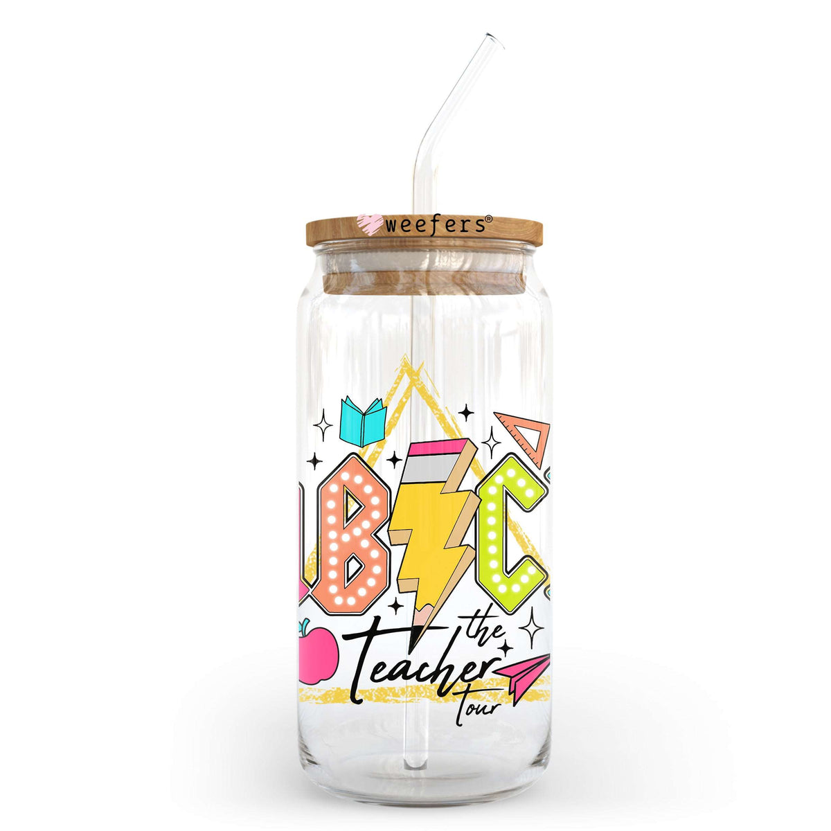 ABCD The Teacher Tour 20oz Libbey Glass Can, 34oz Hip Sip, 40oz Tumbler, 24oz Cold Cup UV DTF or Sublimation Decal Transfer Weefers