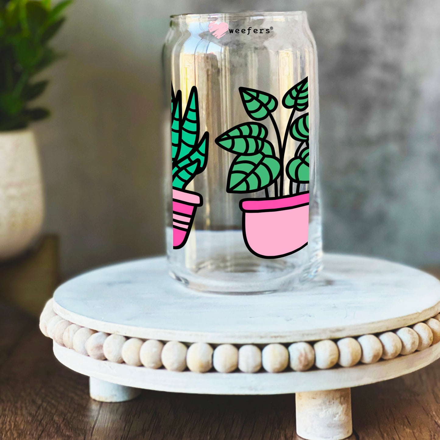 Plant Lover Pink Pots 16oz Libbey Glass Can UV DTF or Sublimation Wrap - Transfer Weefers