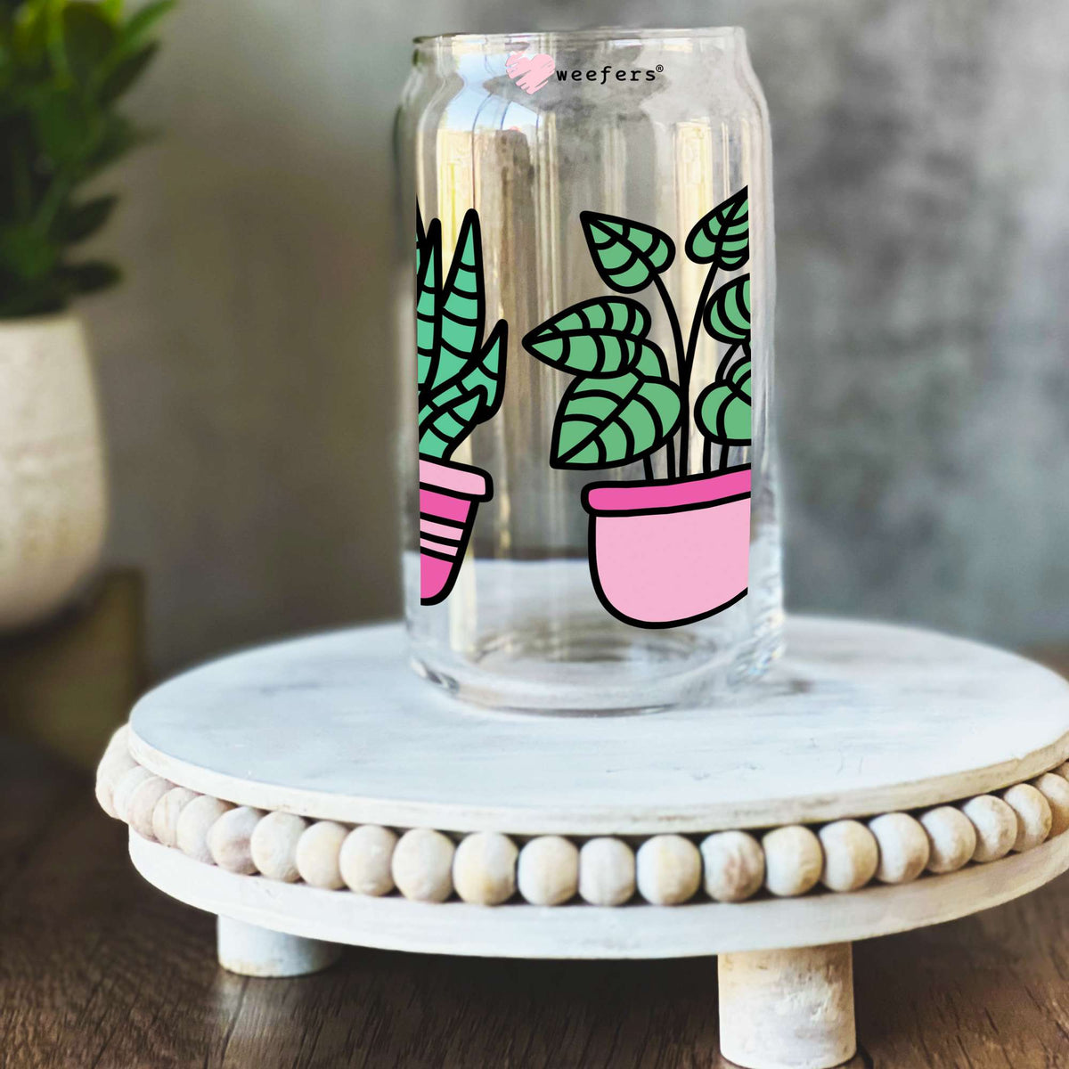 Plant Lover Pink Pots 16oz Libbey Glass Can UV DTF or Sublimation Wrap - Transfer Weefers
