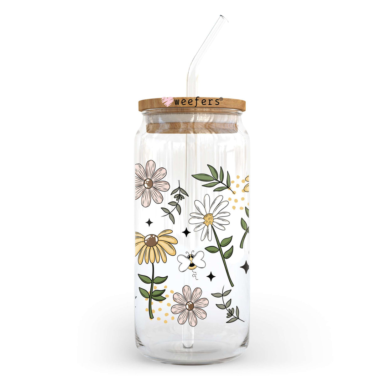 Bees And Daisies 20oz Libbey Glass Can, 34oz Hip Sip, 40oz Tumbler, 24oz Cold Cup UV DTF or Sublimation Decal Transfer Weefers