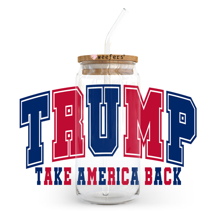 a jar with a straw in it that says trump take america back