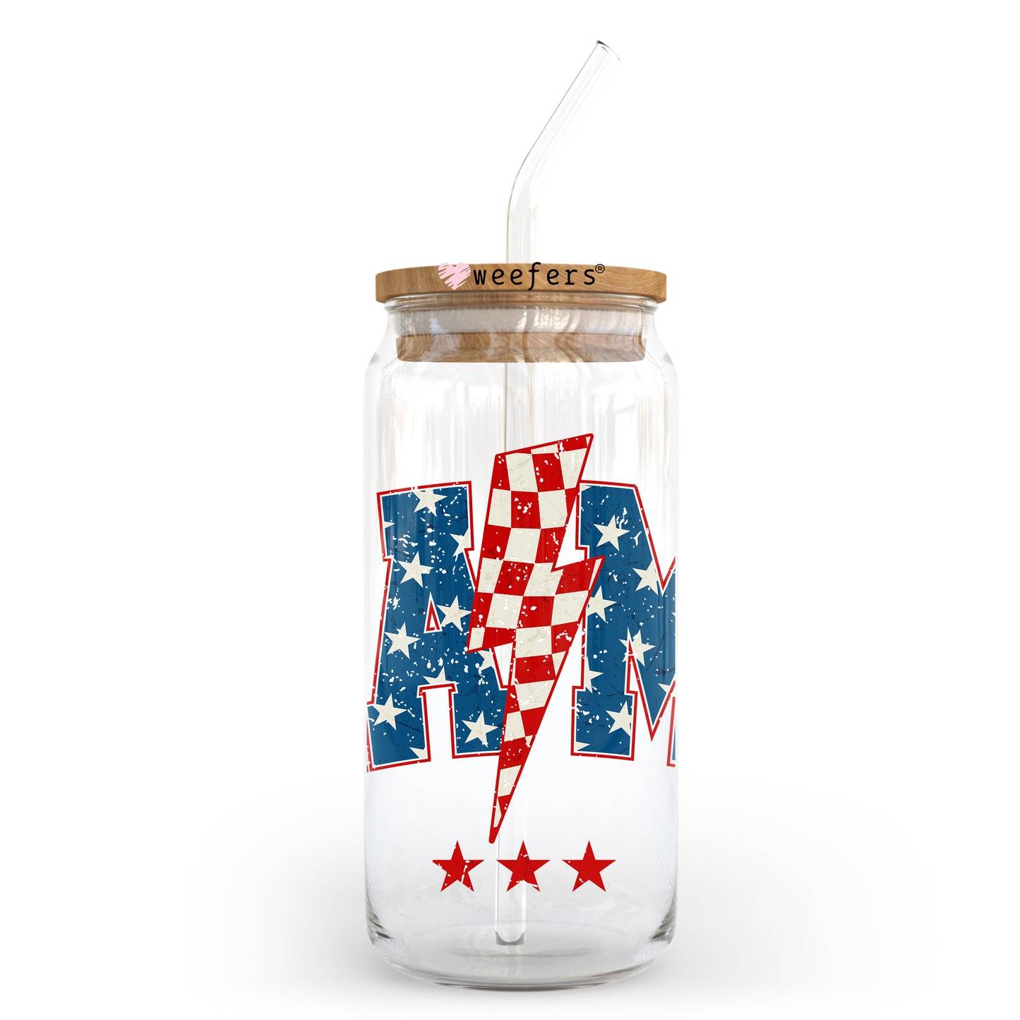 Mama Lightening bolt 4th of July 20oz Libbey Glass Can, 34oz Hip Sip, 40oz Tumbler, 24oz Cold Cup UV DTF or Sublimation Decal Transfer Weefers