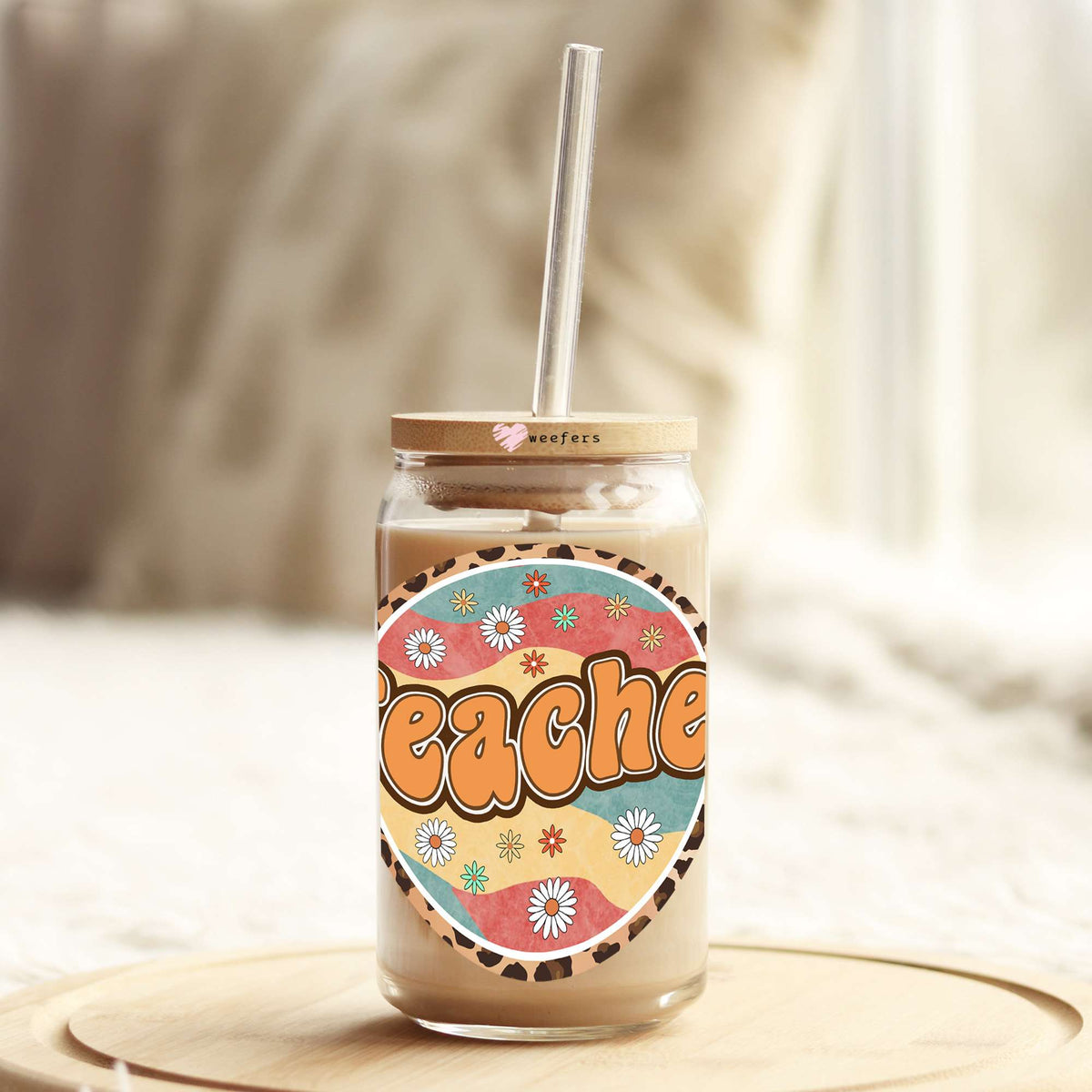 Teacher Groovy And Retro 16oz Libbey Glass Can UV DTF or Sublimation Wrap - Decal Transfer Weefers