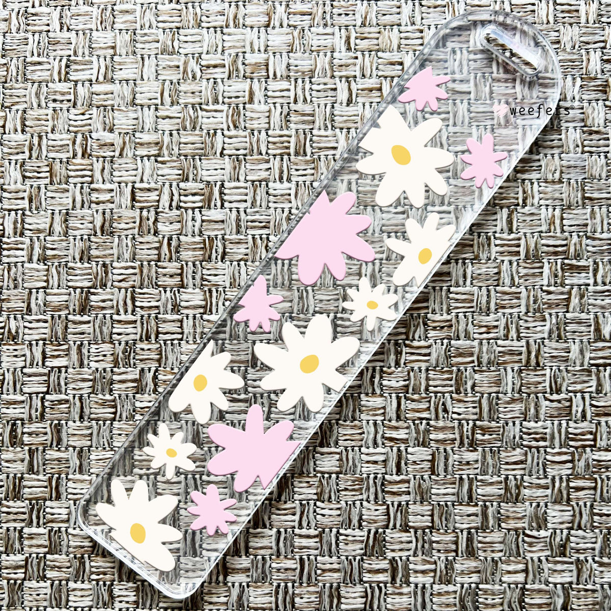 Pink and White Floral Bookmark UV DTF Decal Weefers