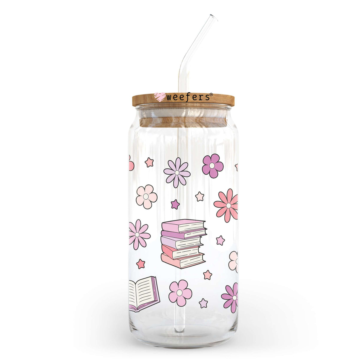 Pink and Purple Book Lover 20oz Libbey Glass Can UV DTF or Sublimation Wrap - Decal Transfer Weefers
