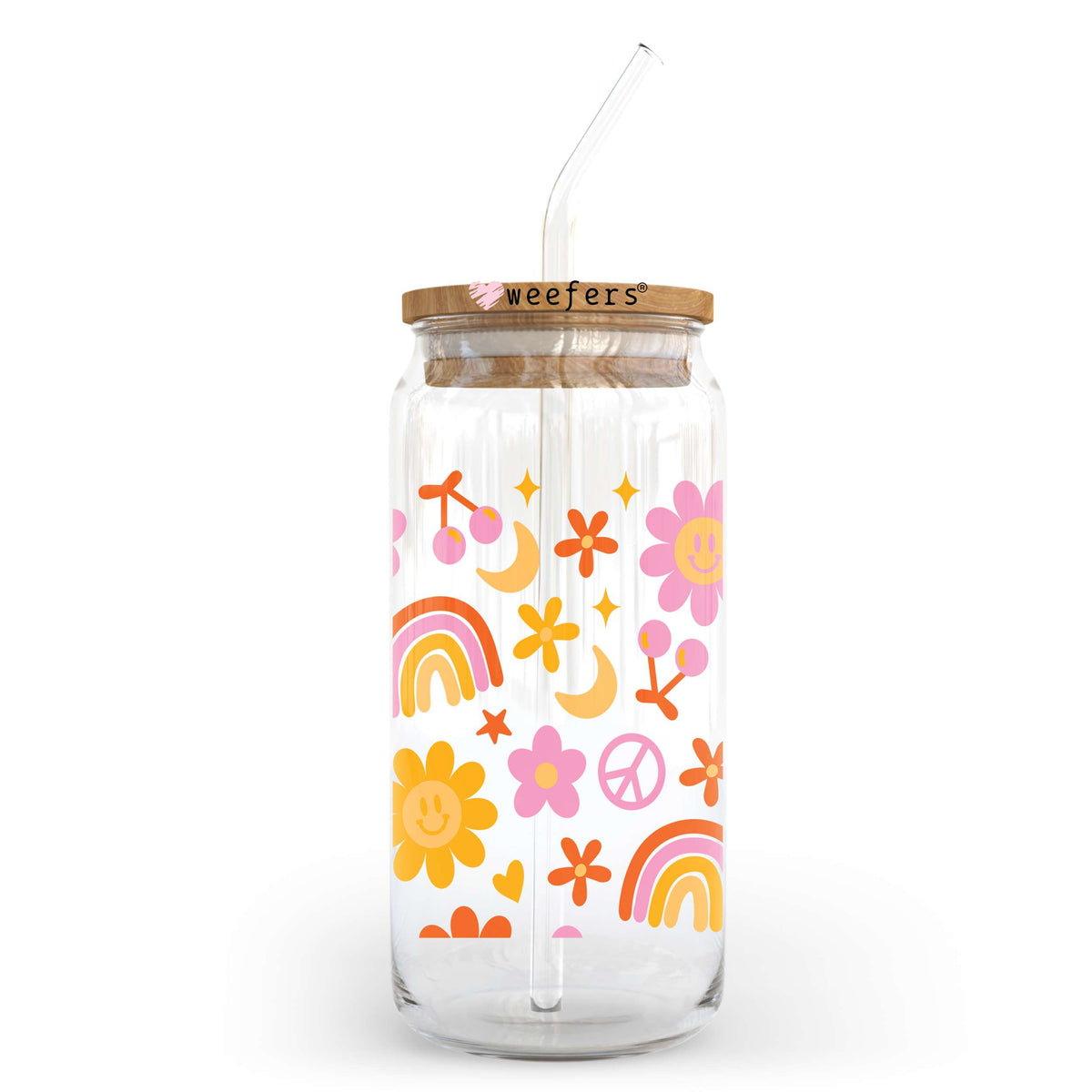 Happy Flowers And Rainbows 20oz Libbey Glass Can, 34oz Hip Sip, 40oz Tumbler, 24oz Cold Cup UV DTF or Sublimation Decal Transfer Weefers