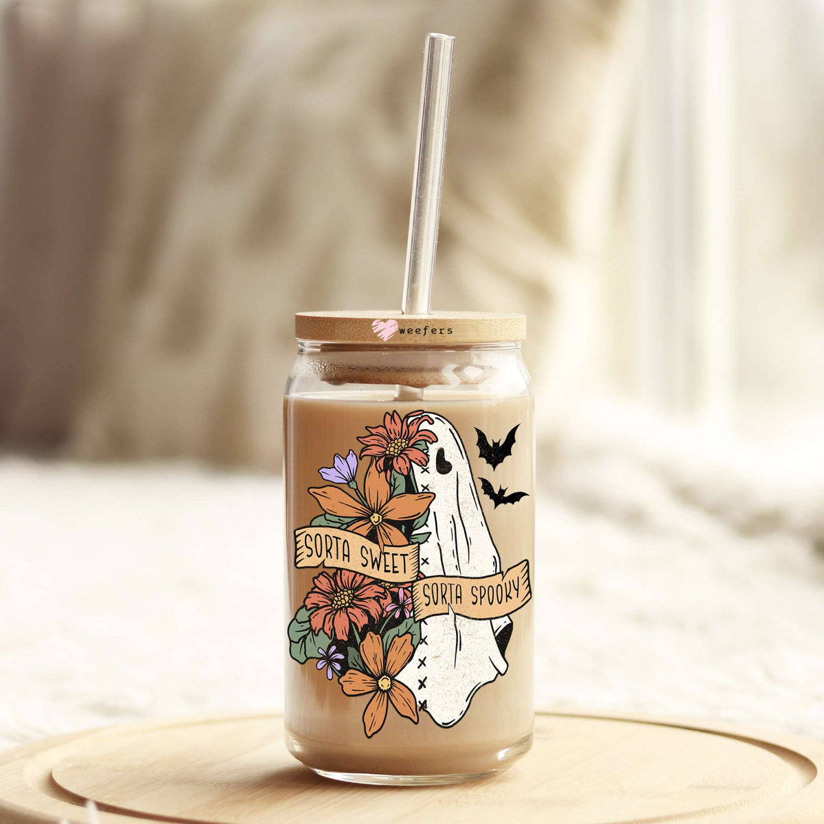 Sorta Sweet Sorta Spooky 16oz Libbey Glass Can UV DTF or Sublimation Wrap Decal Transfer Weefers