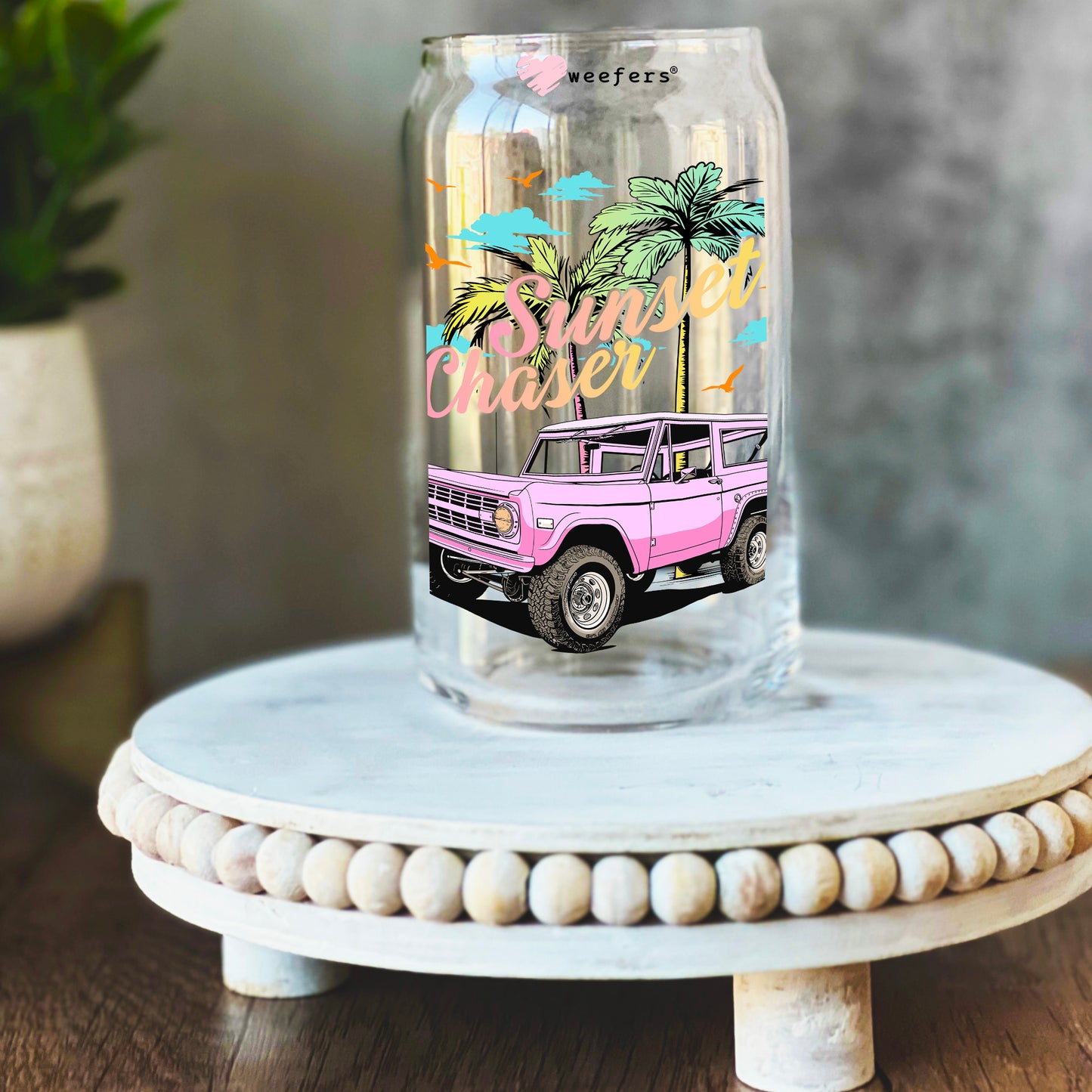 Sunset Chaser 16oz Libbey Glass Can UV DTF or Sublimation Wrap Decal Transfer Weefers