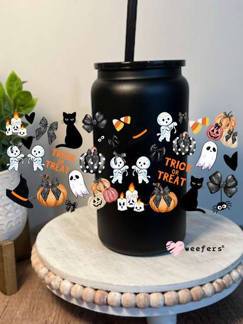 Halloween Cats Ghosts and Witches Oh My 16oz Libbey Glass Can UV DTF Decal Transfer Weefers