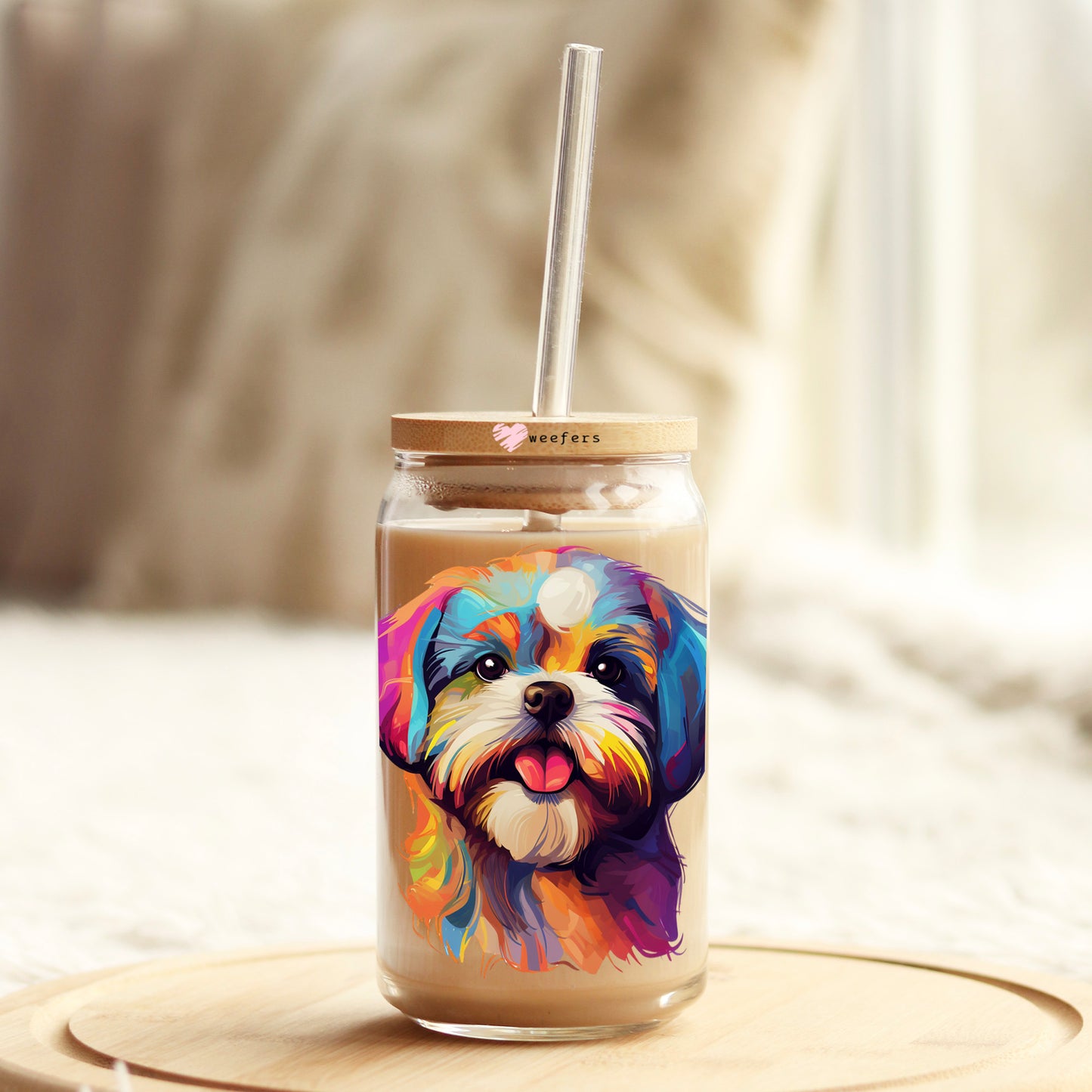 Shih Tzu Colorful Watercolor 16oz Libbey Glass Can UV DTF or Sublimation Wrap - Decal Weefers