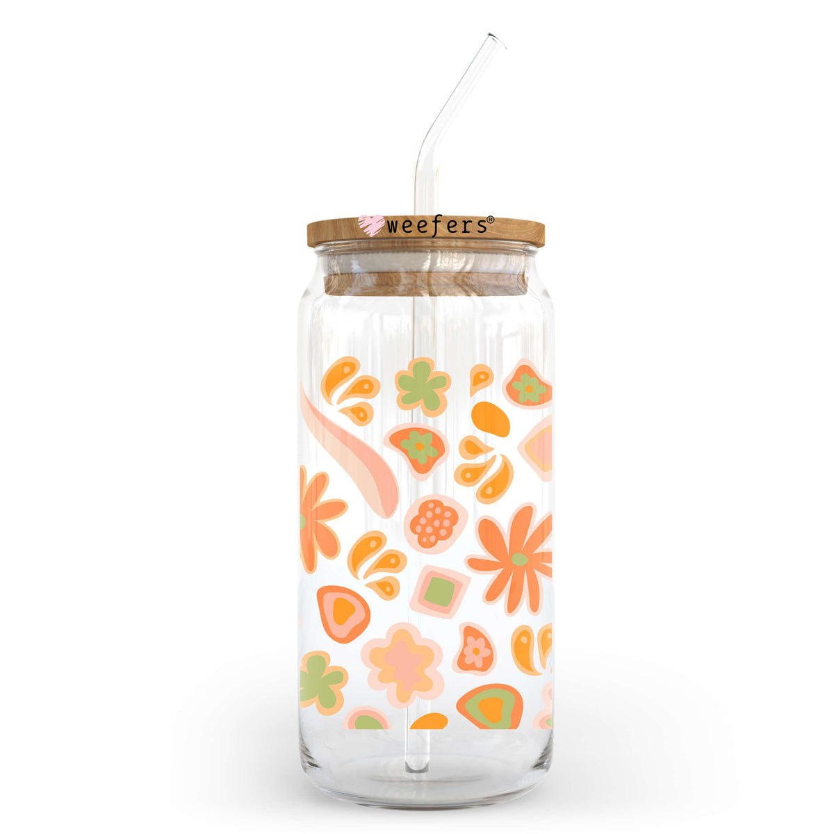 Groovy Orange Flowers 20oz Libbey Glass Can UV DTF or Sublimation Wrap - Decal Weefers