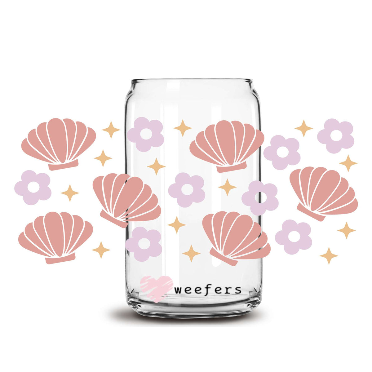 Coral Seashells Purple Flowers 16oz Libbey Glass Can UV DTF or Sublimation Wrap Decal Transfer Weefers