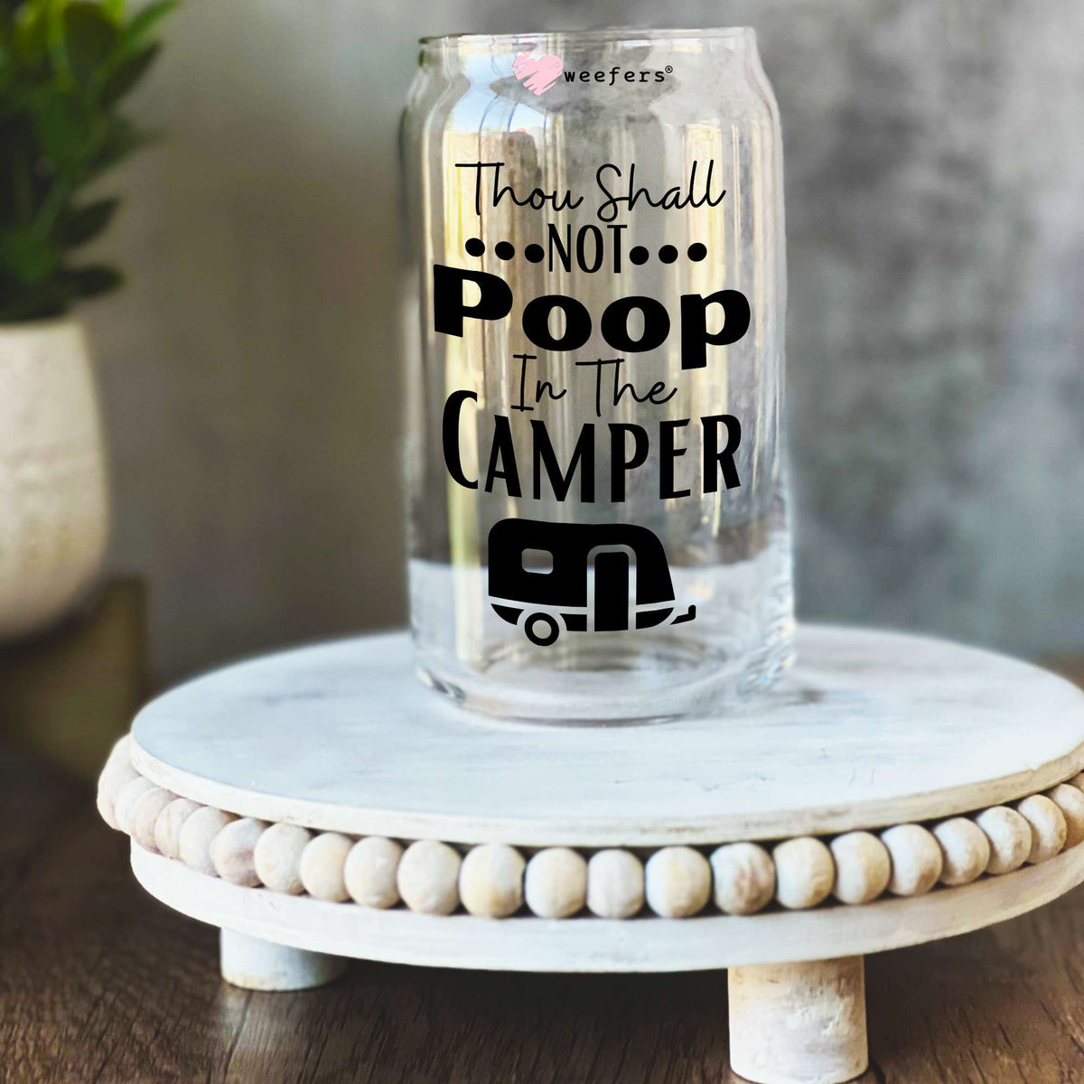 Thou Shall Not Poop in the Camper 16oz Libbey Glass Can UV DTF or Sublimation Wrap Decal Transfer Weefers