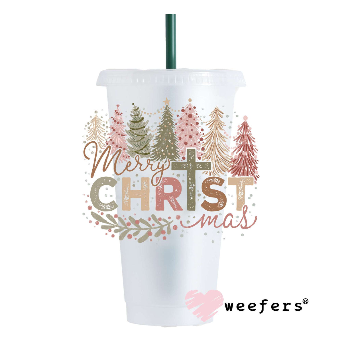 Merry Christmas Pastel Pinks Greens and Peach UV DTF Decal 24oz Cold Cup Weefers