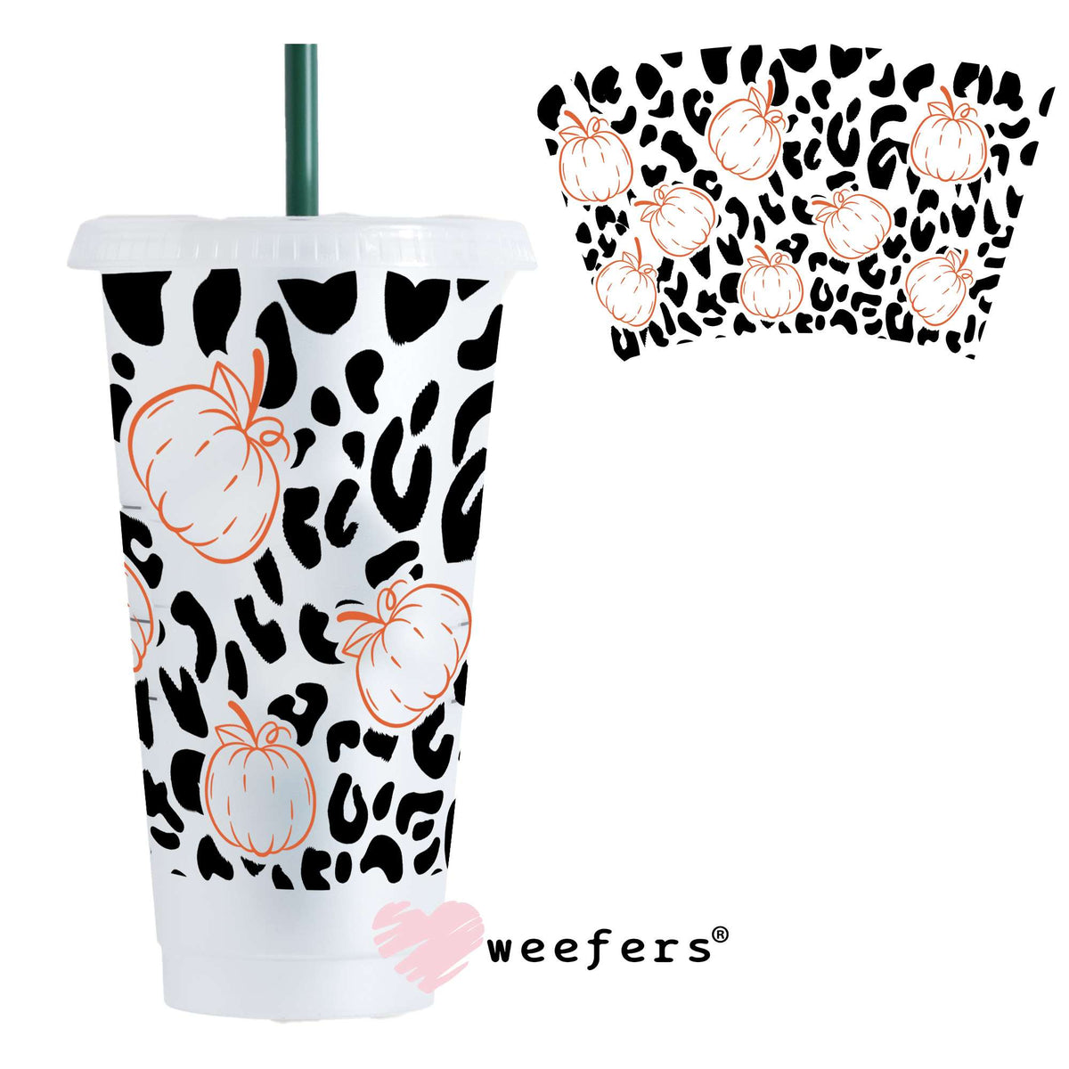 Cheetah Print Orange Pumpkins UV DTF Cup Wrap 24oz Cold Cup Weefers