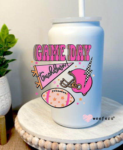 Football Pink Game Day 16oz Libbey Glass Can UV DTF Decal Transfer Weefers