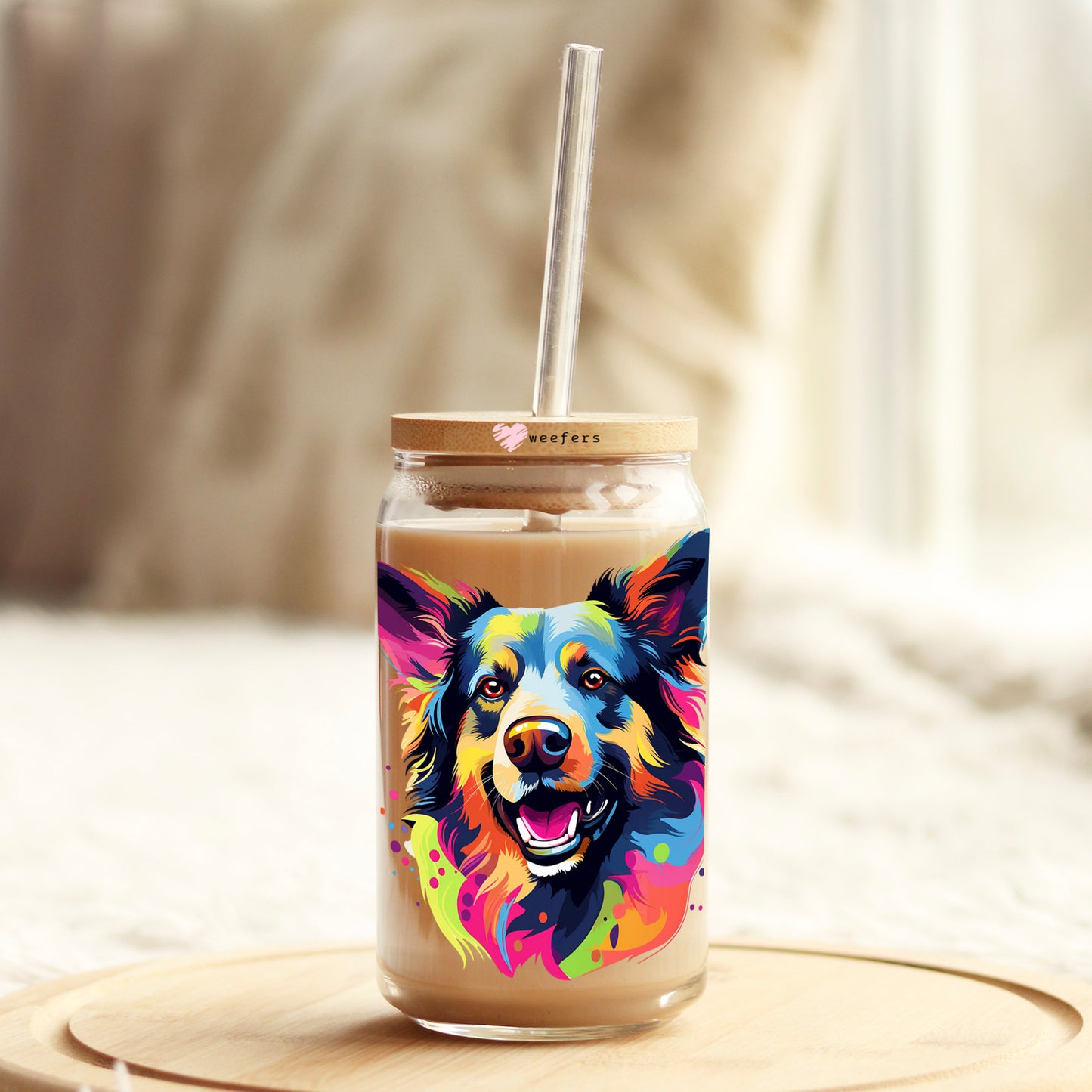 Shiloh Shepherd Colorful Watercolor 16oz Libbey Glass Can UV DTF or Sublimation Wrap - Decal Weefers