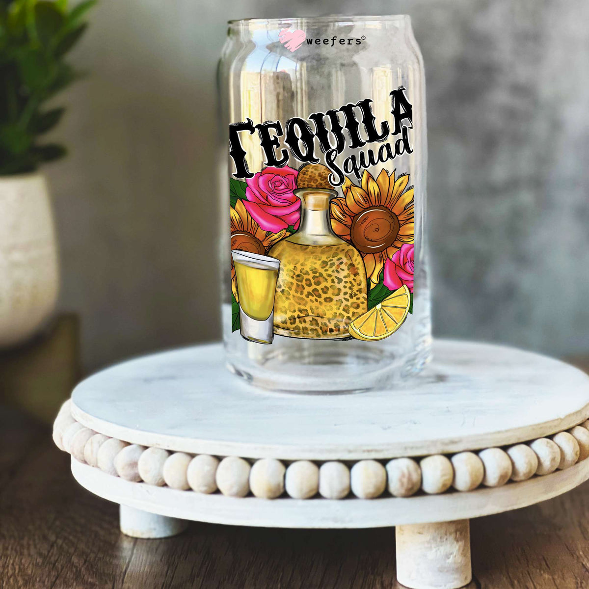 Tequila Squad 16oz Libbey Glass Can UV DTF or Sublimation Decal Transfer Weefers