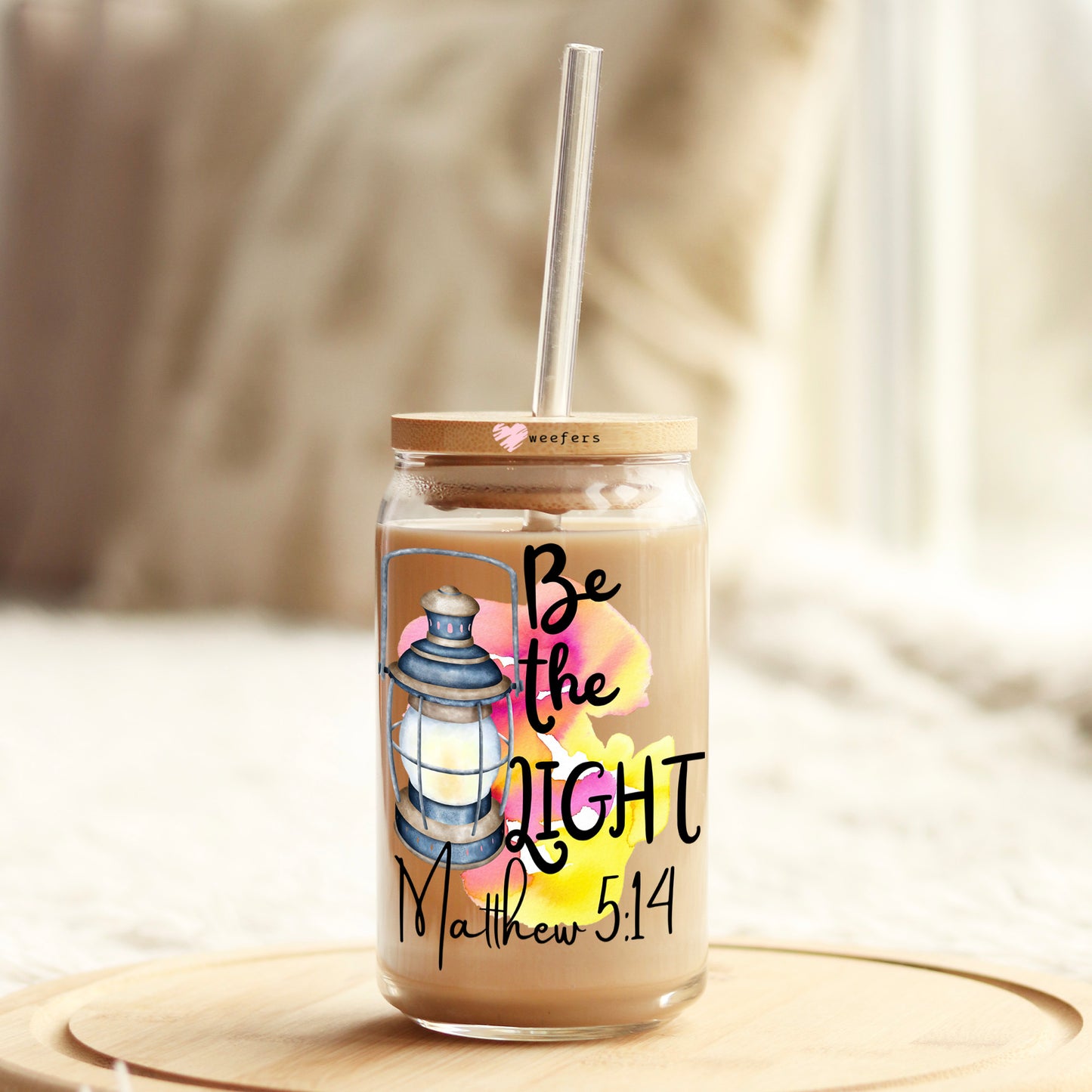 Be the Light Matthew 5:14 16oz Libbey Glass Can UV DTF or Sublimation Wrap - Decal Weefers