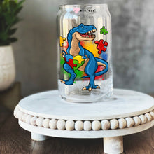 Load image into Gallery viewer, a glass jar with a picture of a dinosaur on it
