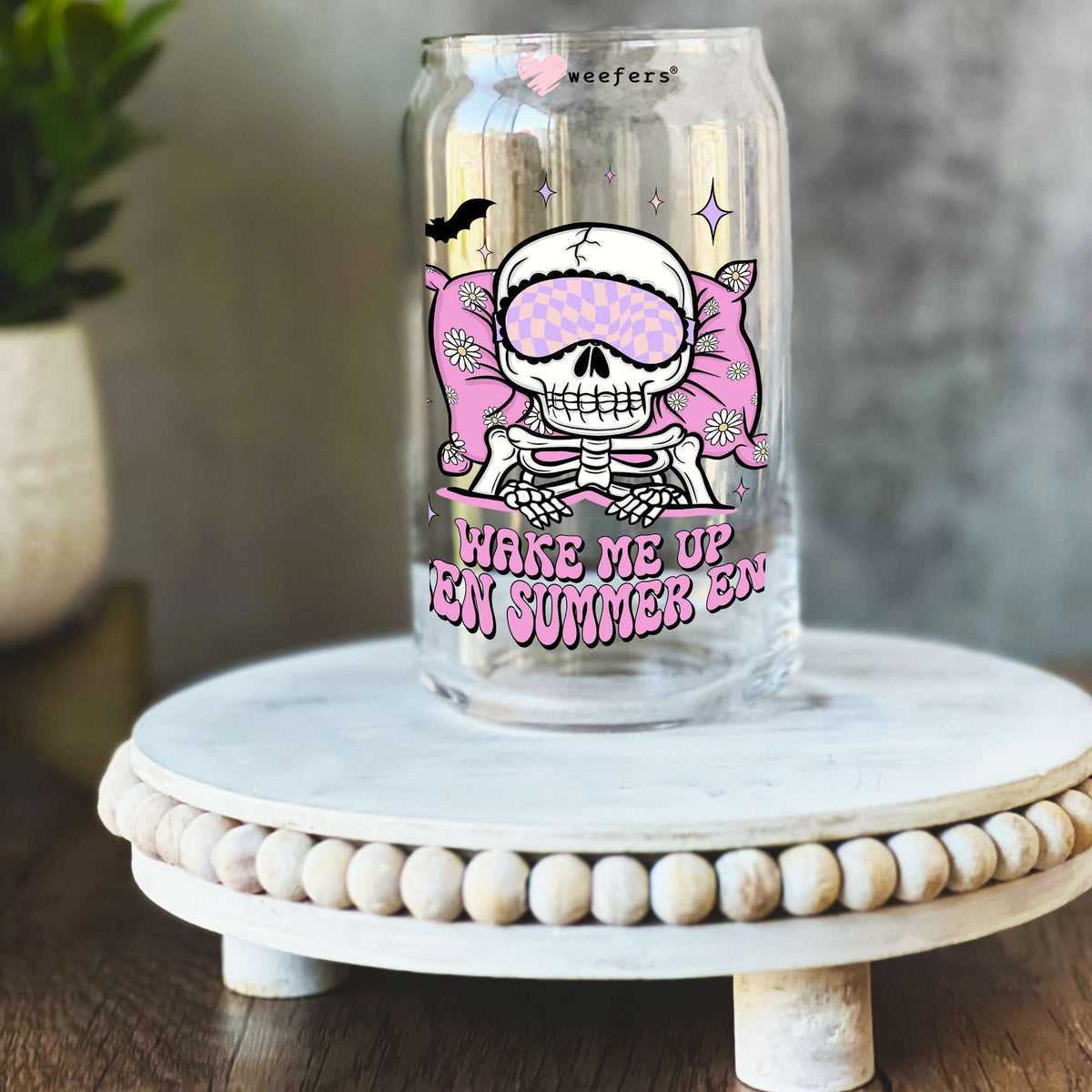 Wake Me Up When Summer is Over 16oz Libbey Glass Can UV DTF or Sublimation Wrap Decal Transfer Weefers