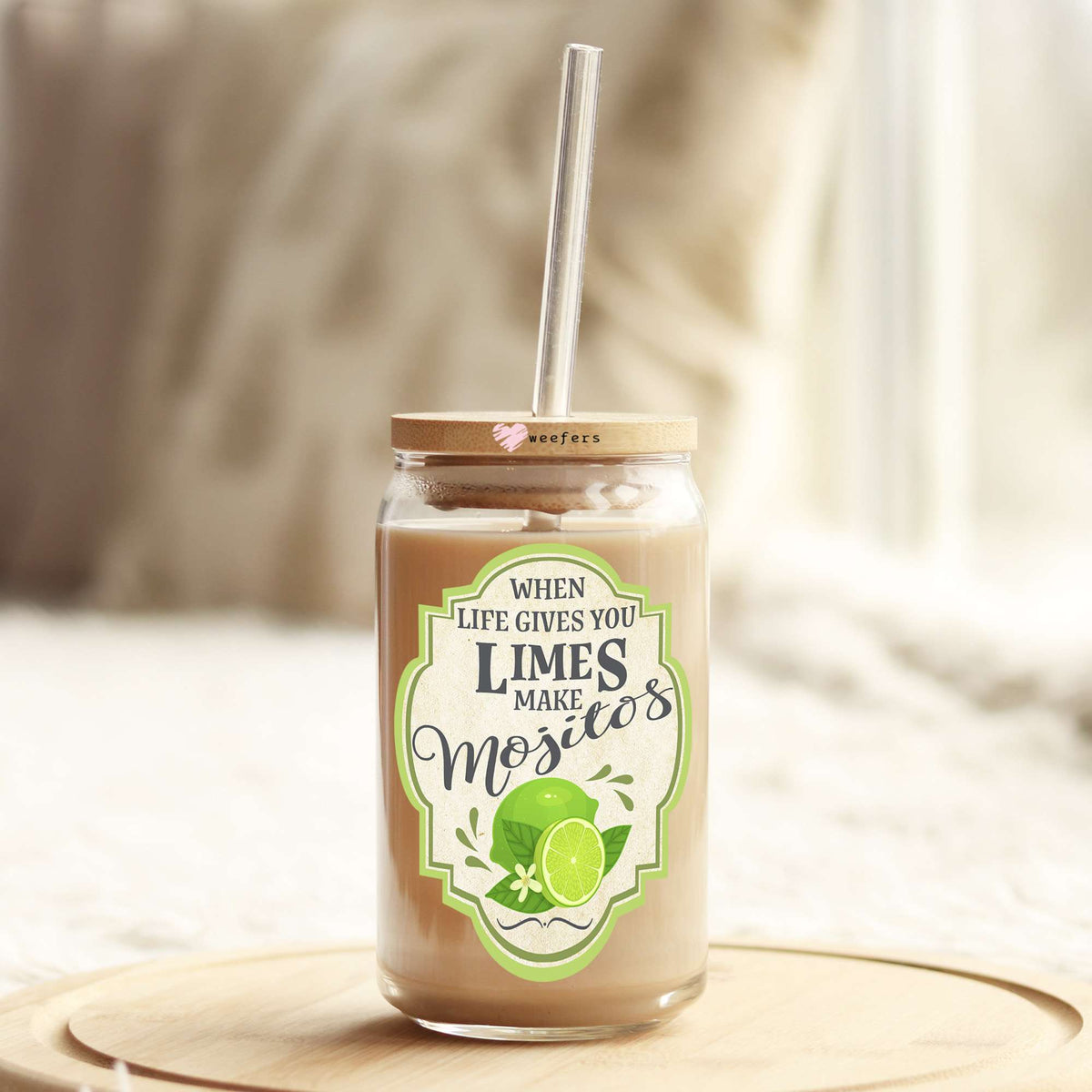 When Life Gives You Limes Make Mojitos 16oz Libbey Glass Can UV DTF or Sublimation Wrap - Decal Transfers Weefers