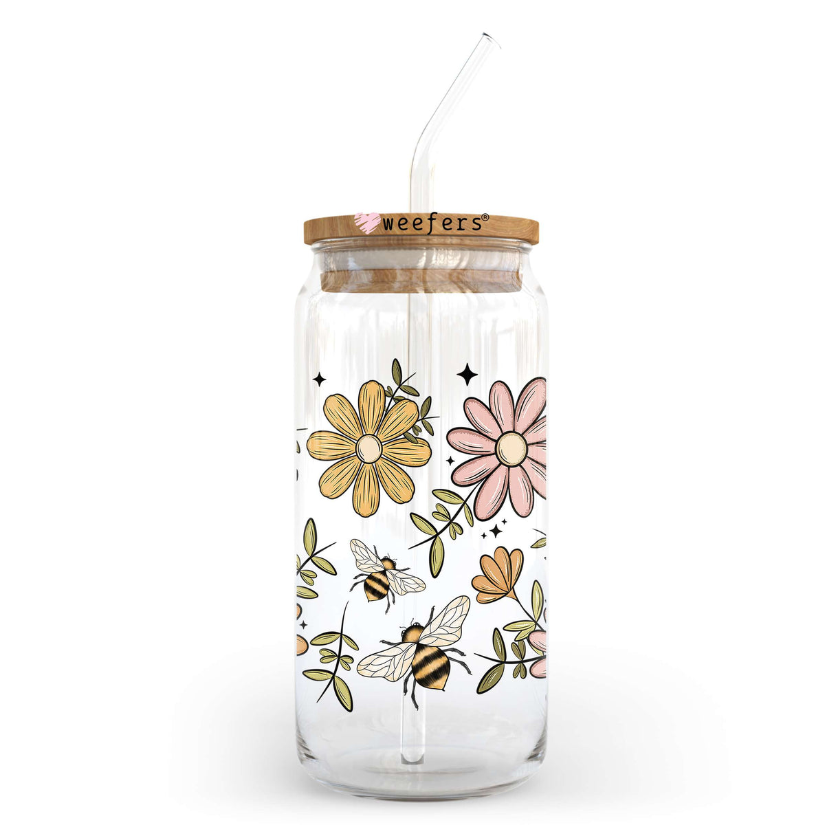 Orange And Pink Florals 20oz Libbey Glass Can, 34oz Hip Sip, 40oz Tumbler, 24oz Cold Cup UV DTF or Sublimation Decal Transfer Weefers
