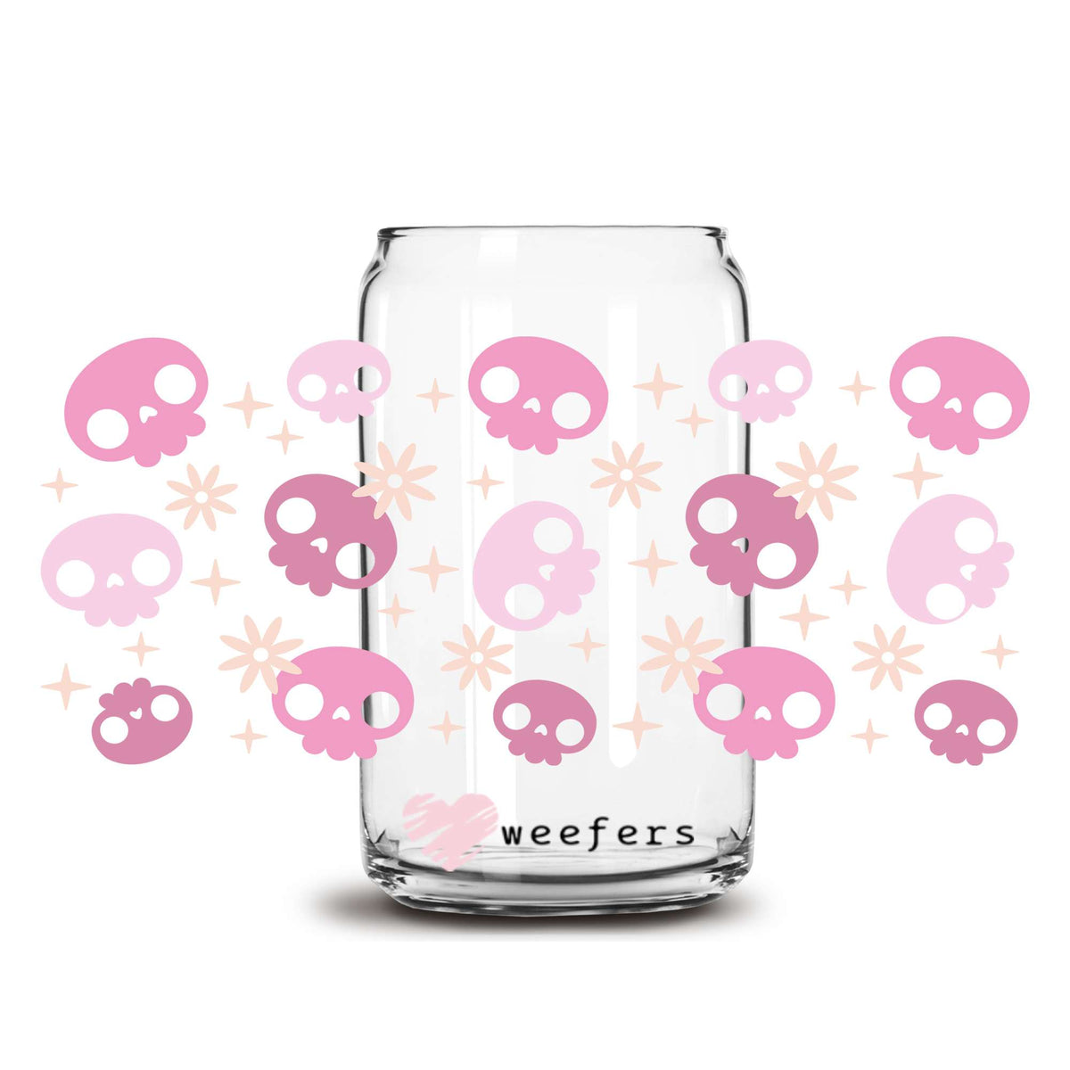 Pink Skulls 16oz Libbey Glass Can UV DTF or Sublimation Wrap Decal Transfer Weefers