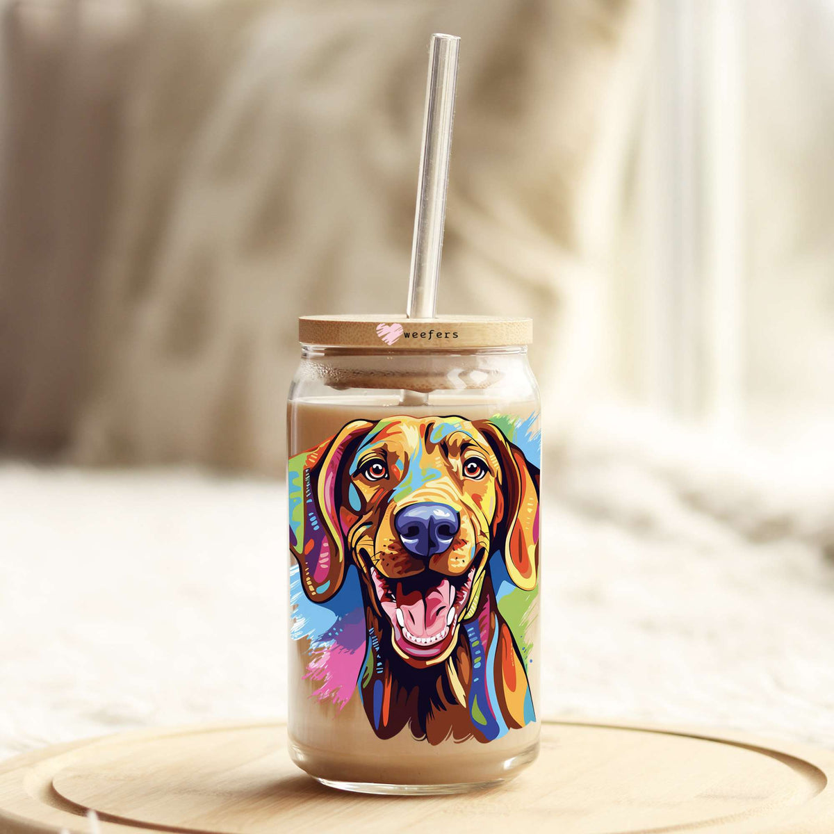 Vizsla Colorful Watercolor 16oz Libbey Glass Can UV DTF or Sublimation Wrap - Decal Weefers