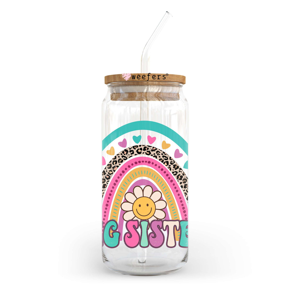 Big Sister Rainbow 20oz Libbey Glass Can UV DTF or Sublimation Decal Weefers