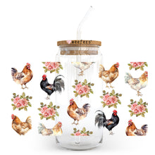 Load image into Gallery viewer, a glass jar with roosters and roses on it
