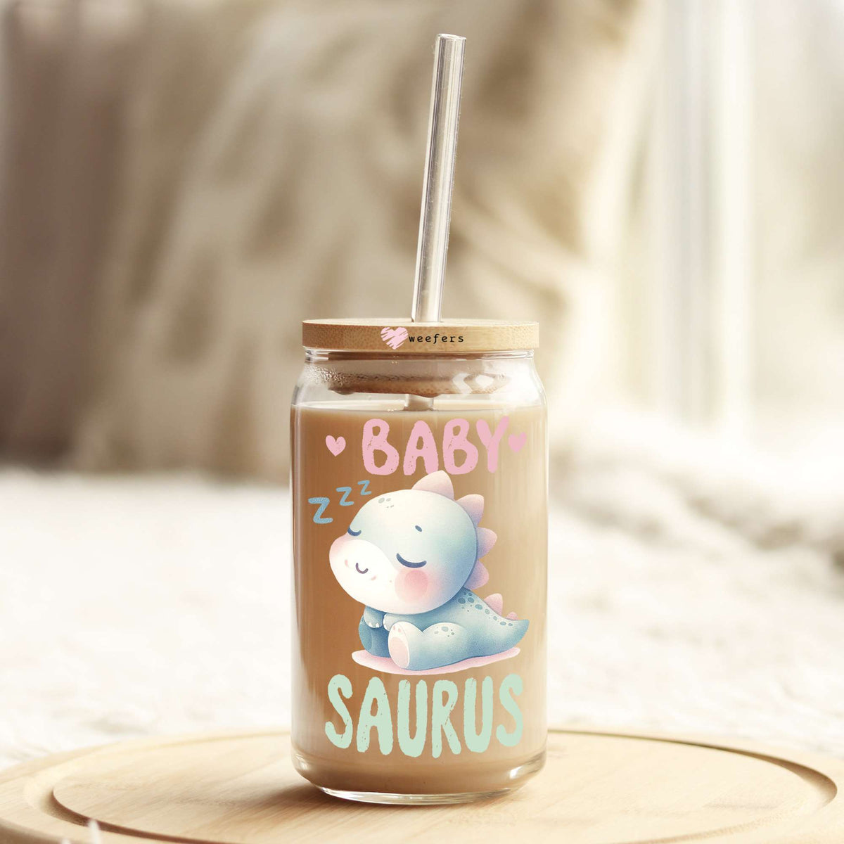 Baby Saurus 16oz Libbey Glass Can UV DTF or Sublimation Wrap - Transfer Weefers