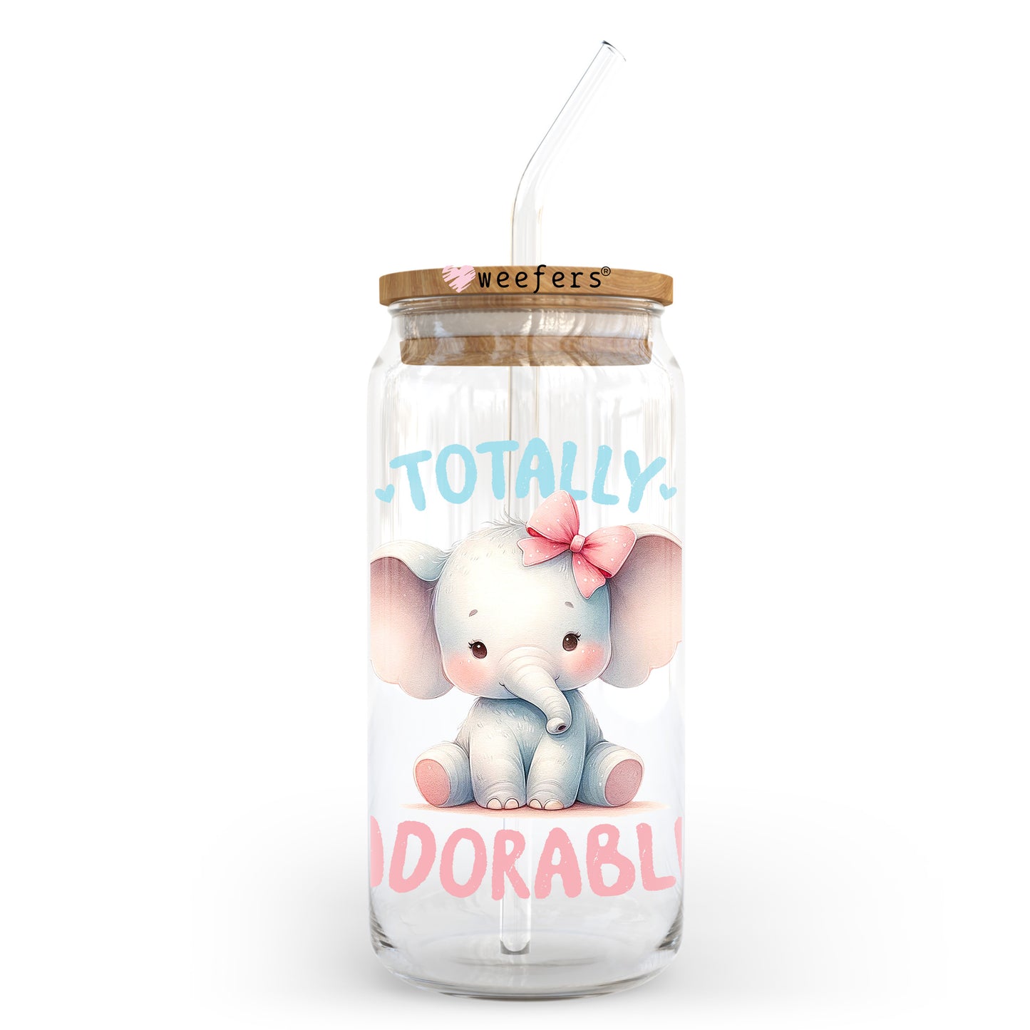 Totally Adorable Elephant 20oz Libbey Glass Can UV DTF or Sublimation Decal Weefers