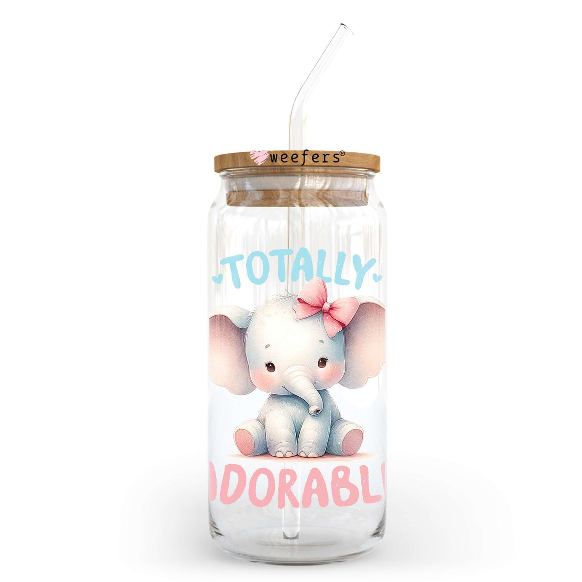 Totally Adorable Elephant 20oz Libbey Glass Can UV DTF or Sublimation Decal Weefers