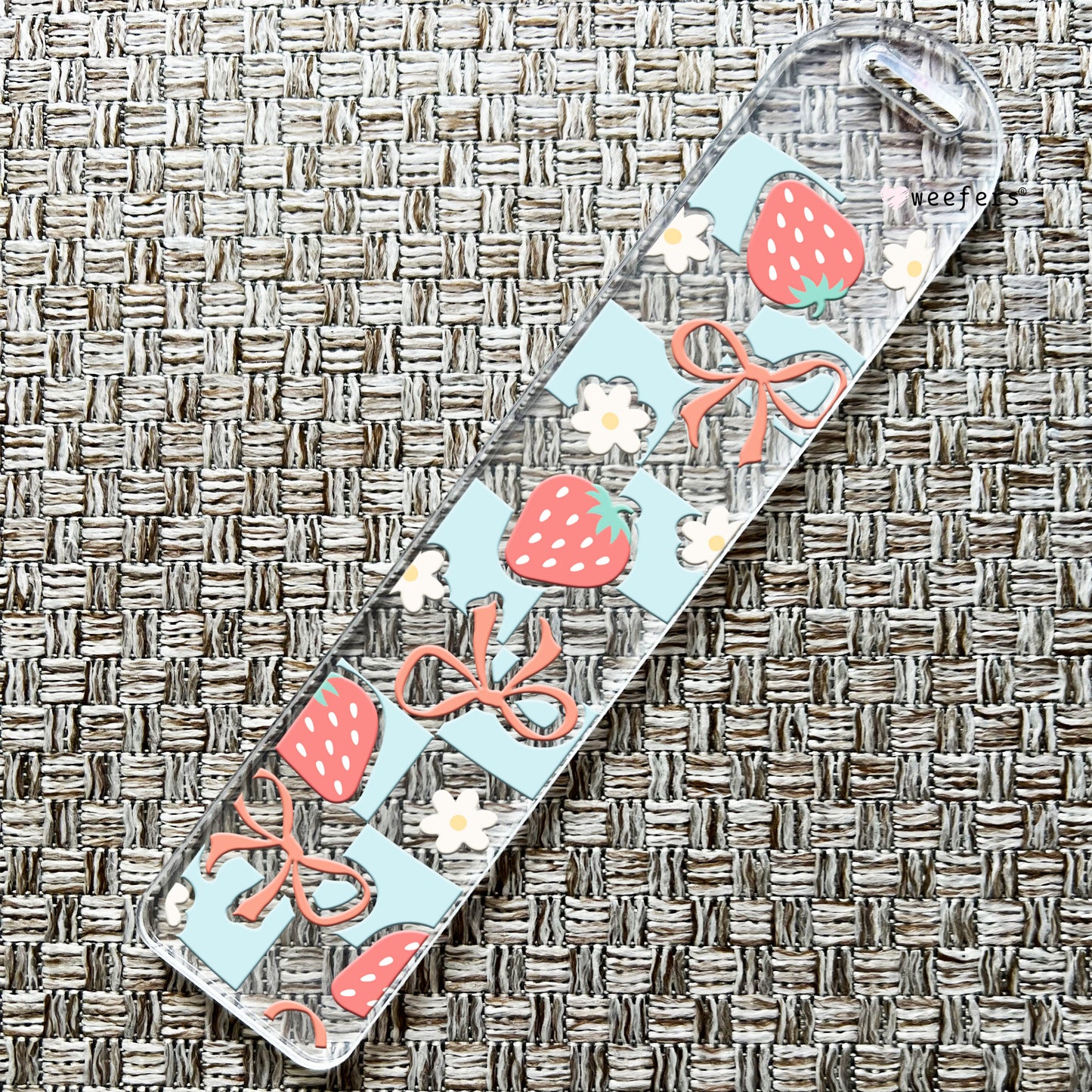 Checkered Strawberries And Bows Bookmark UV DTF Decal Weefers