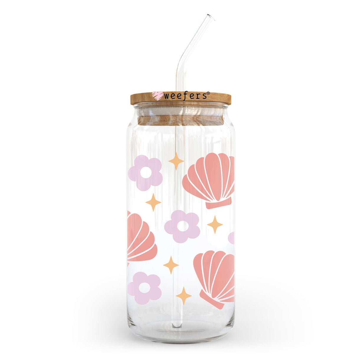 Pink Seashells 20oz Libbey Glass Can, 34oz Hip Sip, 40oz Tumbler, 24oz Cold Cup UV DTF or Sublimation Decal Transfer Weefers