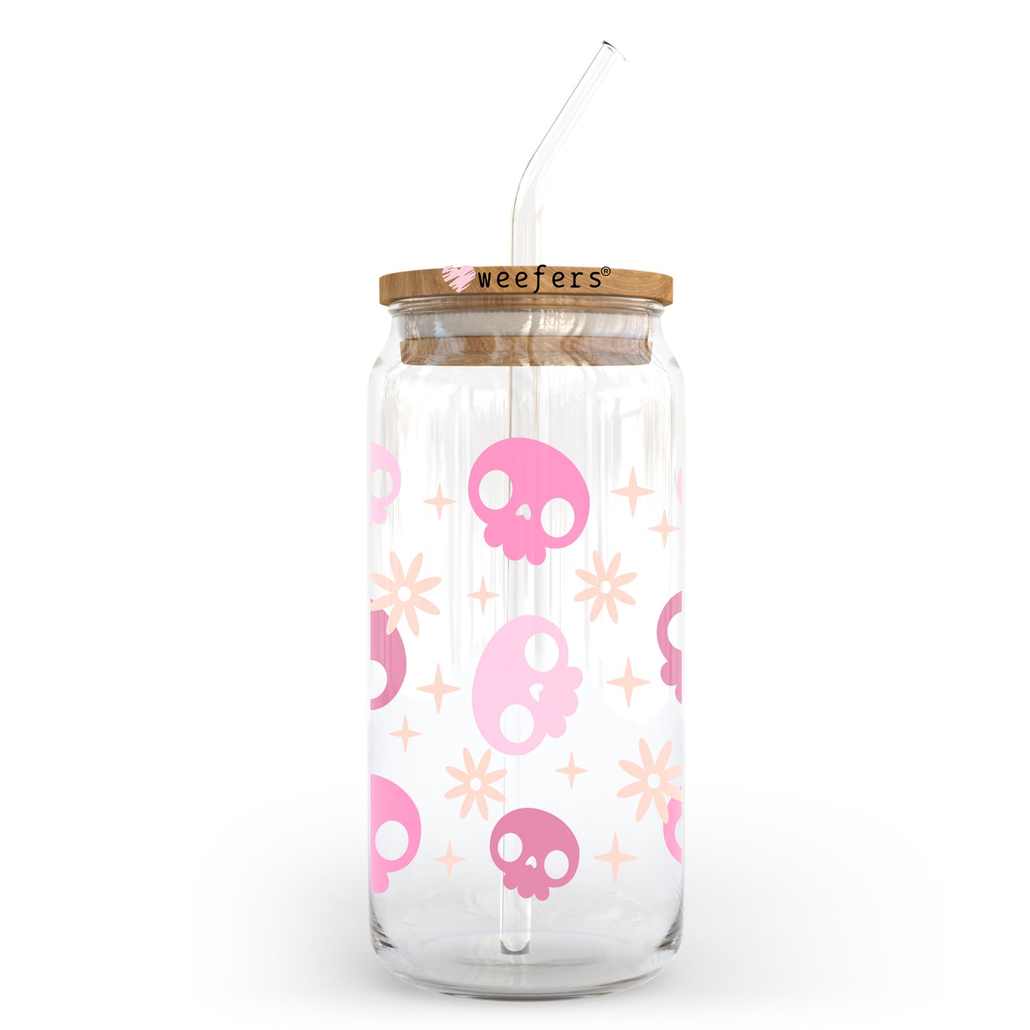 Pink Skulls Halloween 20oz Libbey Glass Can, 34oz Hip Sip, 40oz Tumbler, 24oz Cold Cup UV DTF or Sublimation Decal Transfer Weefers