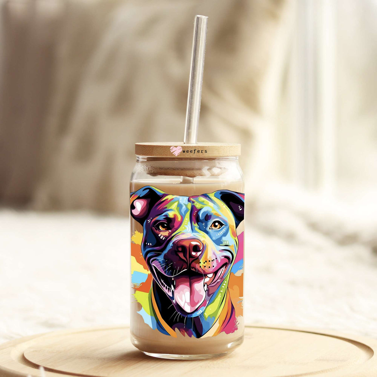 Staffordshire Bull Terrier Colorful Watercolor 16oz Libbey Glass Can UV DTF or Sublimation Wrap - Decal Weefers