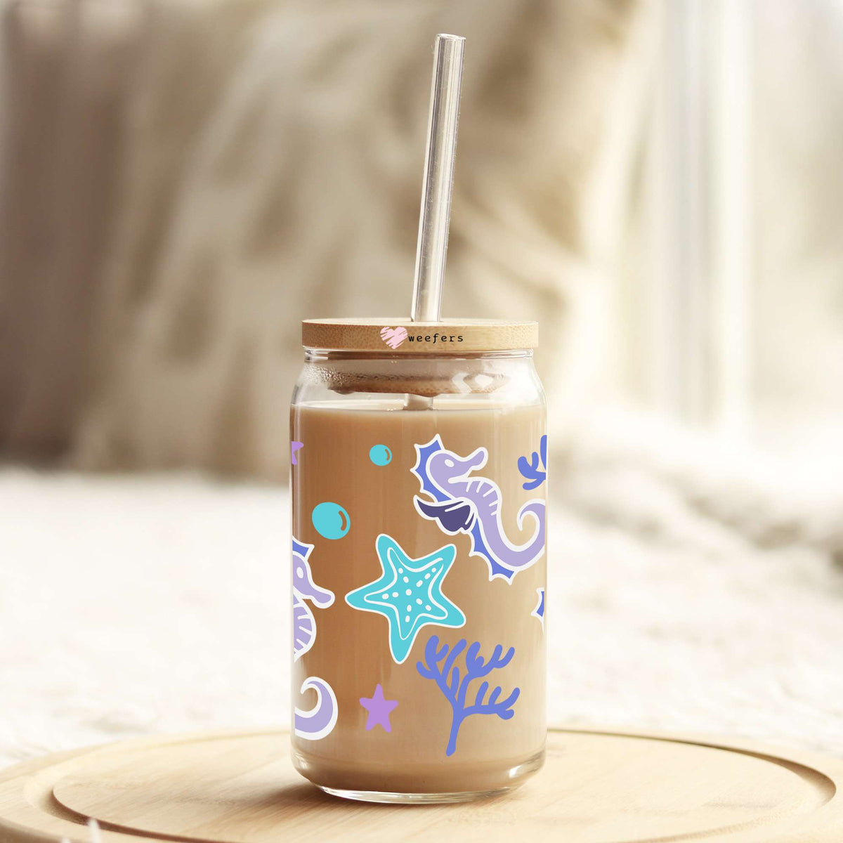 Seahorses 16oz Libbey Glass Can UV DTF or Sublimation Wrap - Decal Transfer Weefers