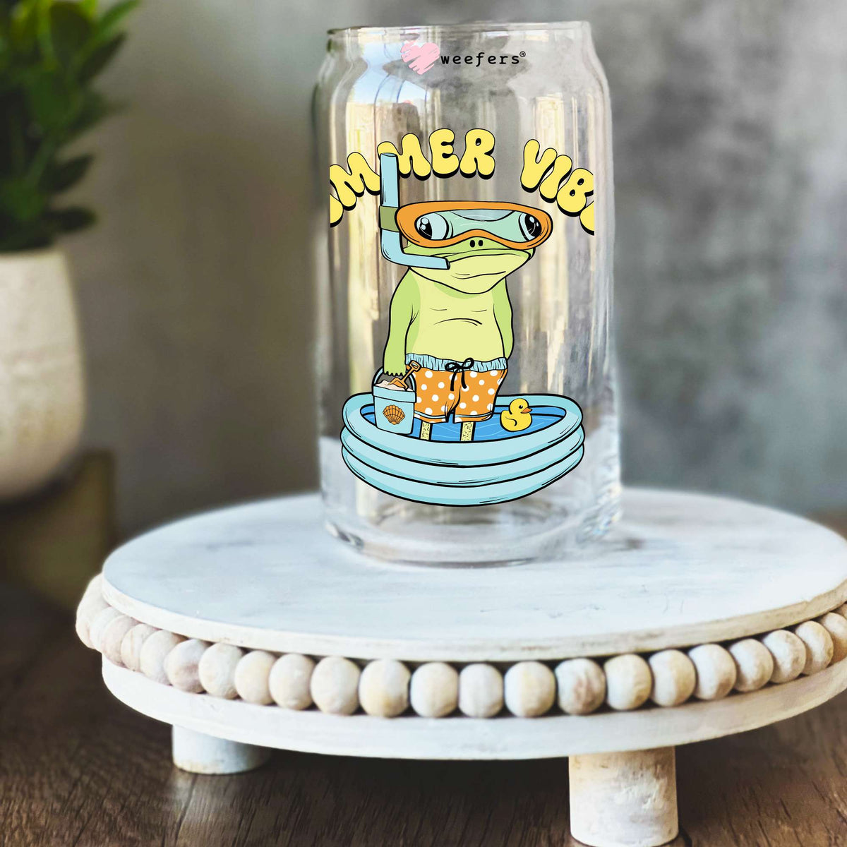 Summer Vibes Frog 16oz Libbey Glass Can UV DTF or Sublimation Wrap - Transfer Weefers