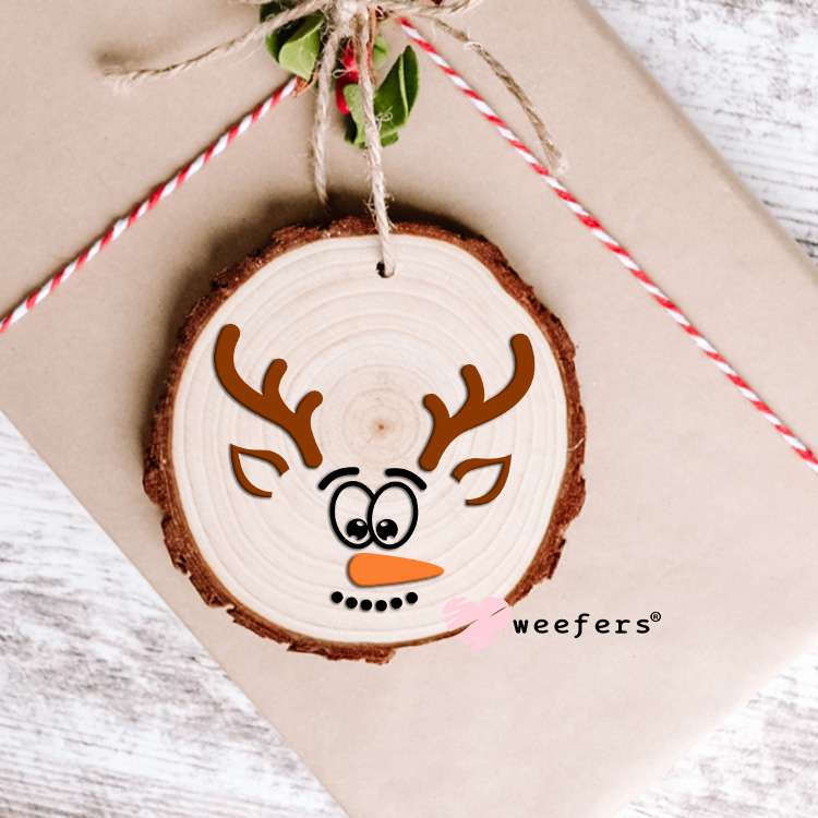 Snowman Christmas Reindeer Face UV DTF Decal Ornament Weefers