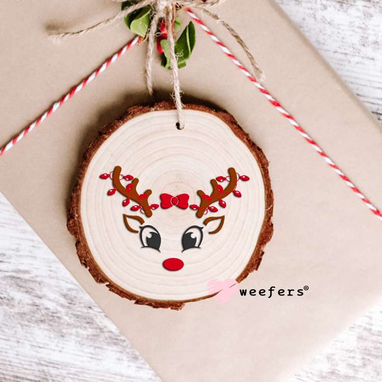 Girl Christmas Reindeer Face UV DTF Decal Ornament Weefers