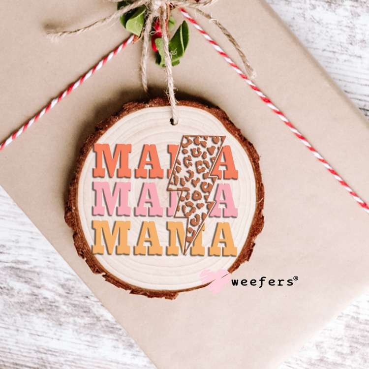 Mama Stacked Cheetah Lightening Bolt UV DTF Decal Ornament Weefers