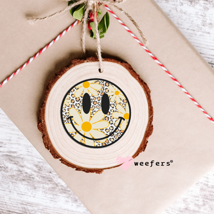 Yellow Flowers Leopard Smile Face UV DTF Decal Ornament Weefers