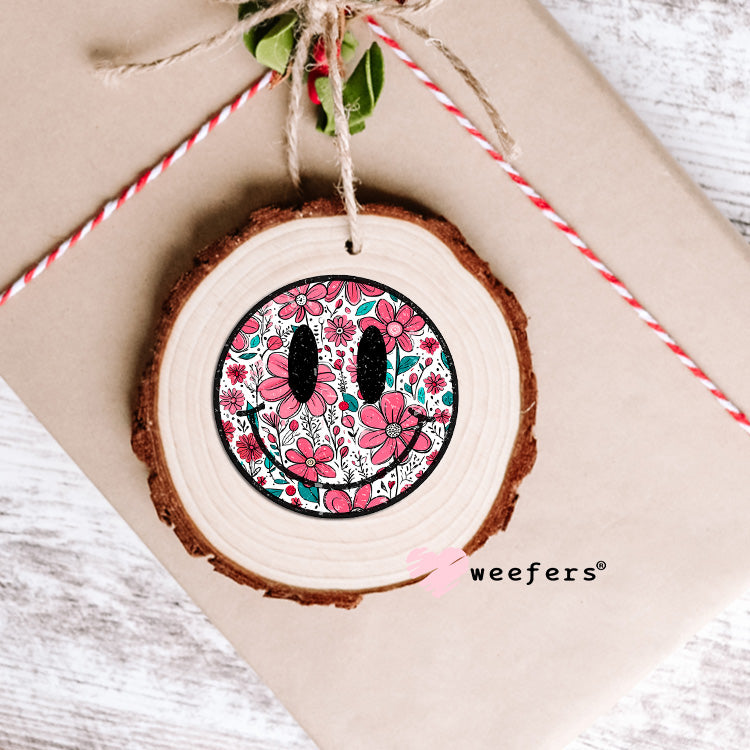 Black Mauve Floral Smile Face UV DTF Decal Ornament Weefers