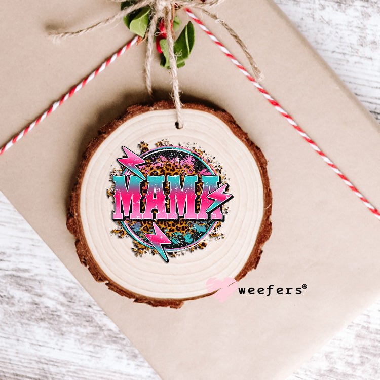 Mama Pink Teal Lightening Bolt UV DTF Decal Ornament Weefers