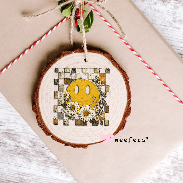 Smile Face Grunge Blocks Flowers UV DTF Decal Ornament Weefers