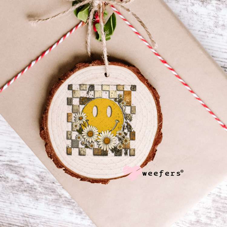 Smile Face Grunge Blocks Flowers UV DTF Decal Ornament Weefers