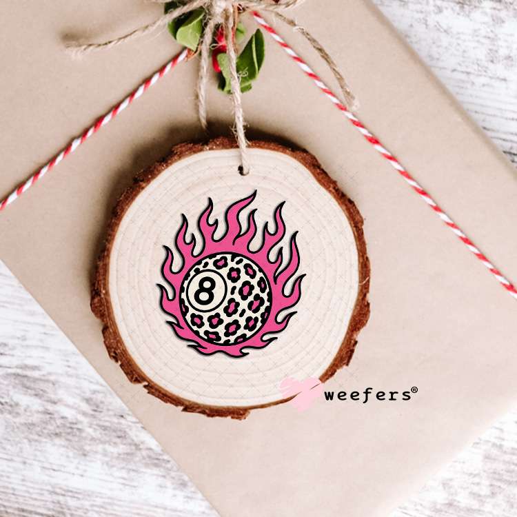 UV DTF Decal - Pink Flame Cheetah 8 Ball Ornament Weefers