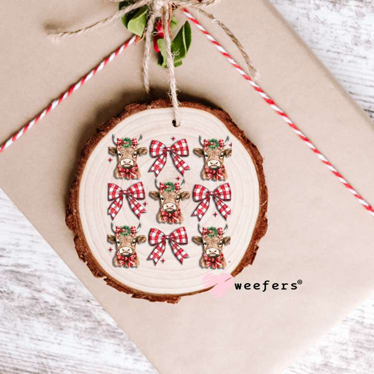 Coquette Christmas Highlander Cows and Bows UV DTF Decal Ornament Weefers